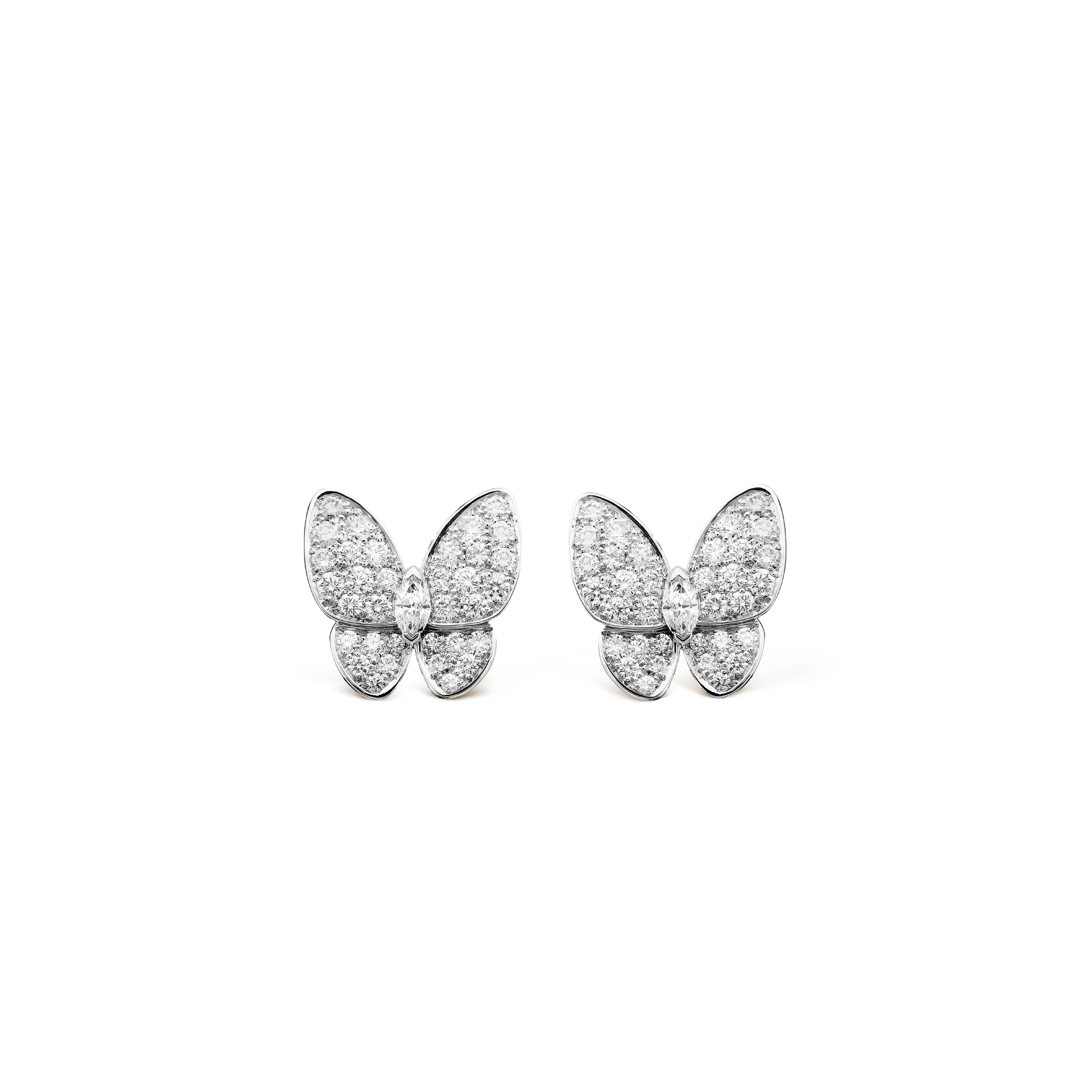 VAN CLEEF ARPELS TWO BUTTERFLY EARRINGS - WHITE GOLD, DIAMOND  VCARB82900